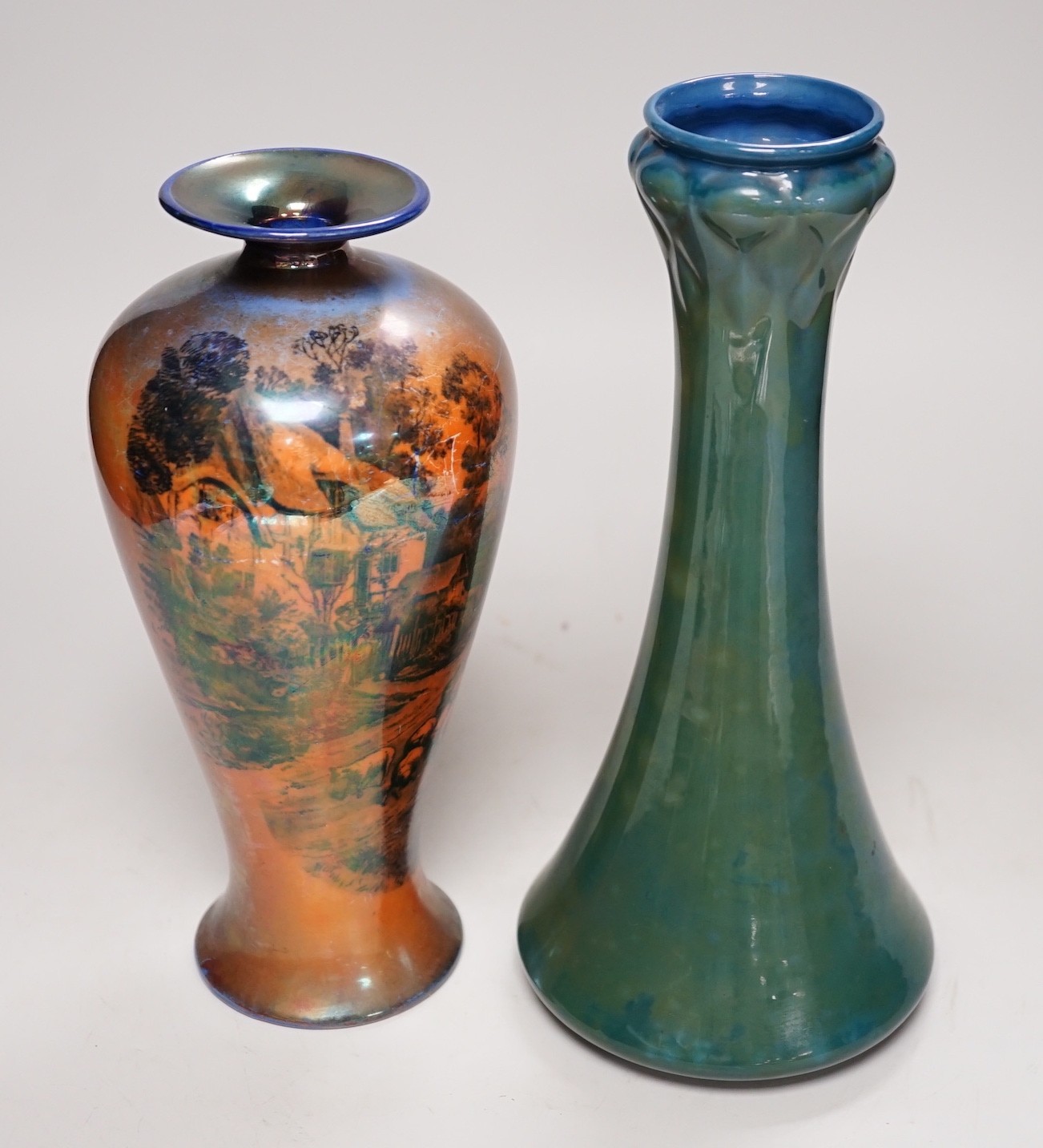 A Royal Worcester Sabrina ware vase and a Shelley printed flambe vase, tallest 28cm